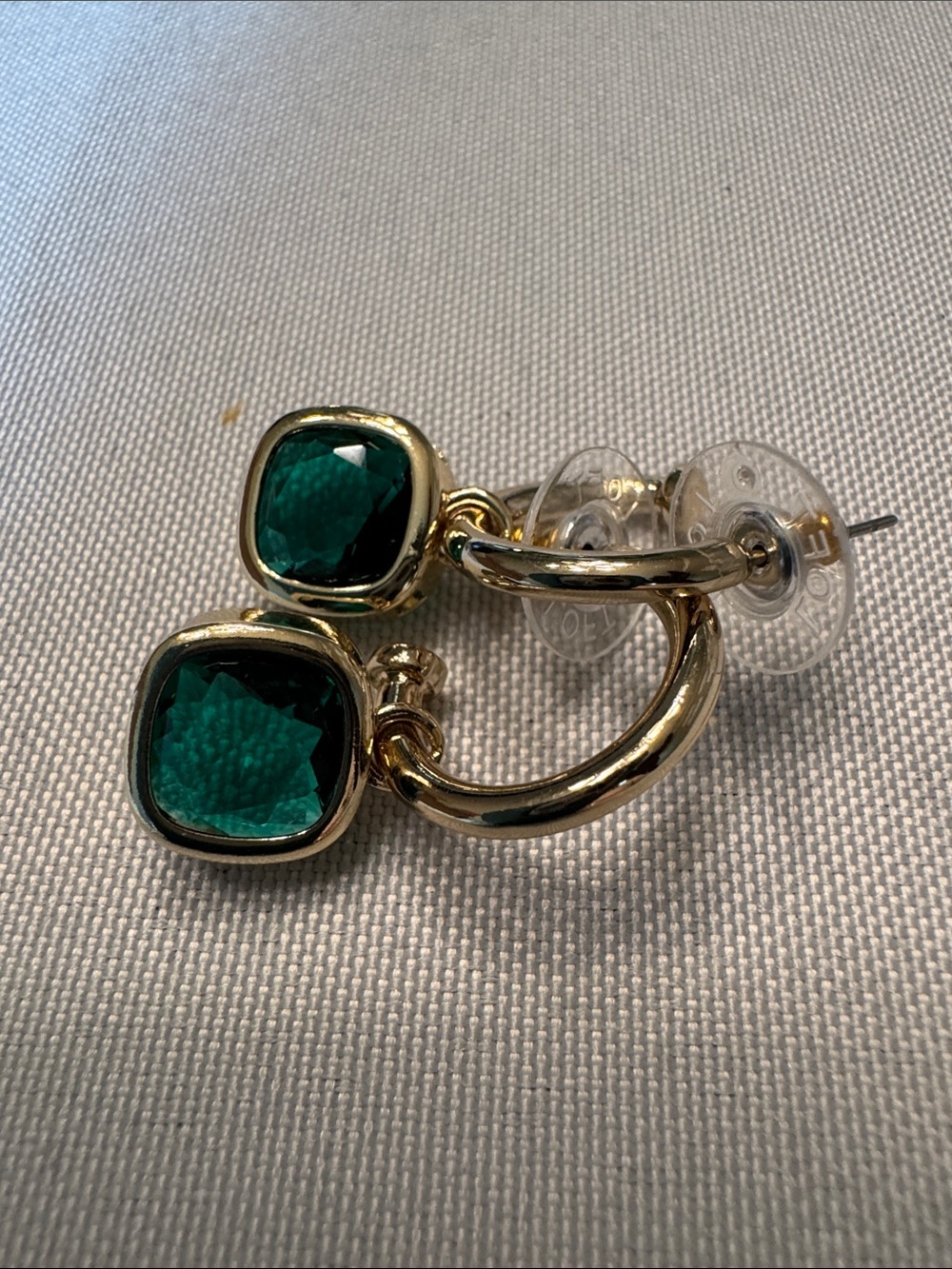LOFT Gold Hoop Earrings with Deep Green Gemstone Drops - Picture 3 of 3